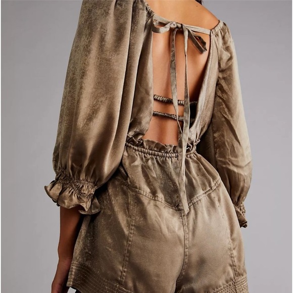 Free People Cassidy Silky Smocked Romper Olive Green  Size XS - Picture 2 of 15